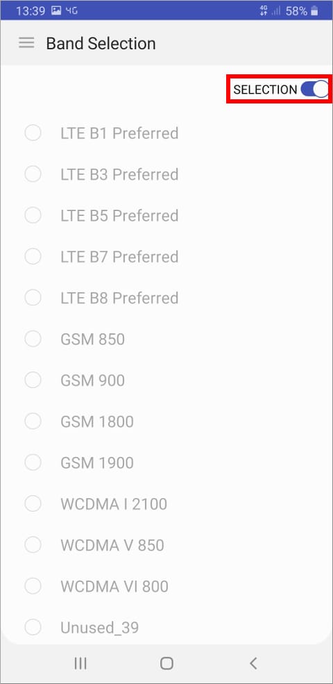Samsung Band Selection