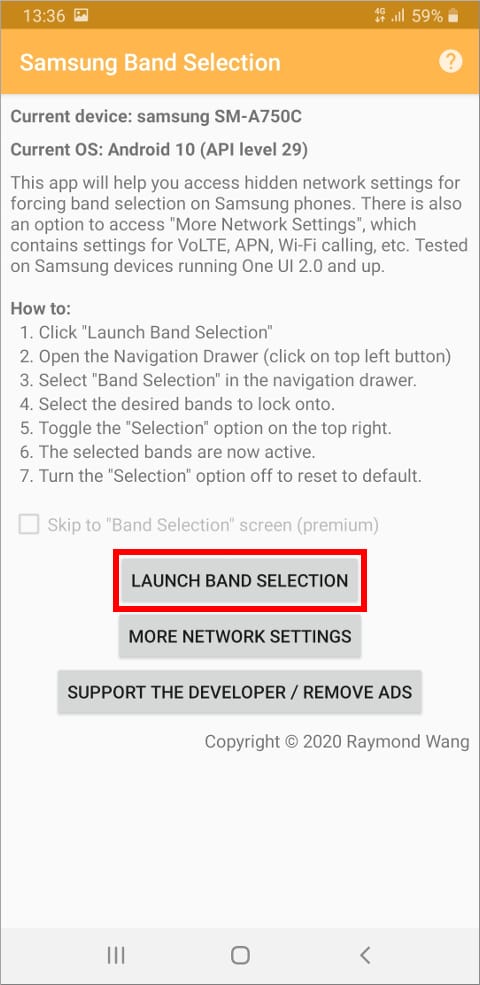 Samsung Band Selection