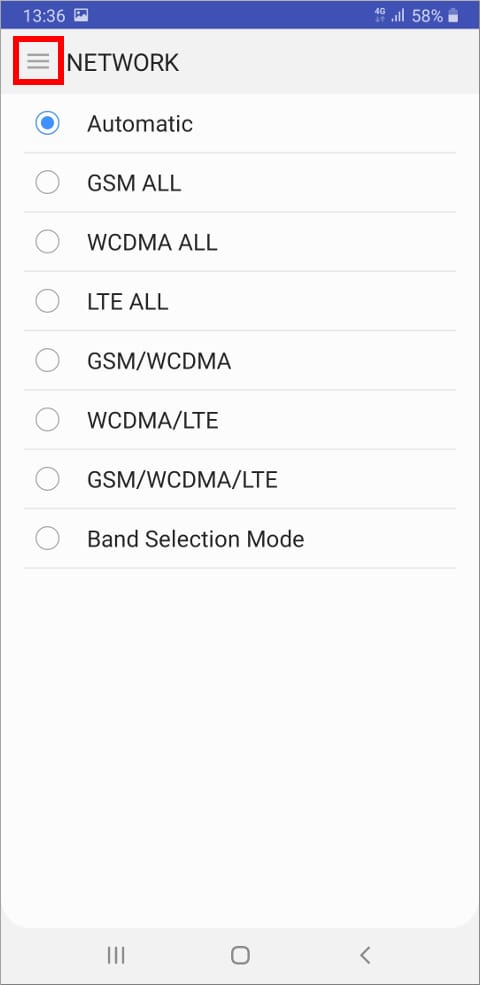 Samsung Band Selection NETWORK