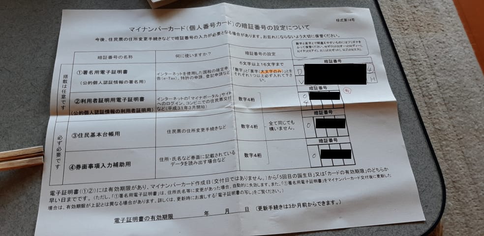 マイナンバーカード(個人番号カード)の暗証番号の設定について