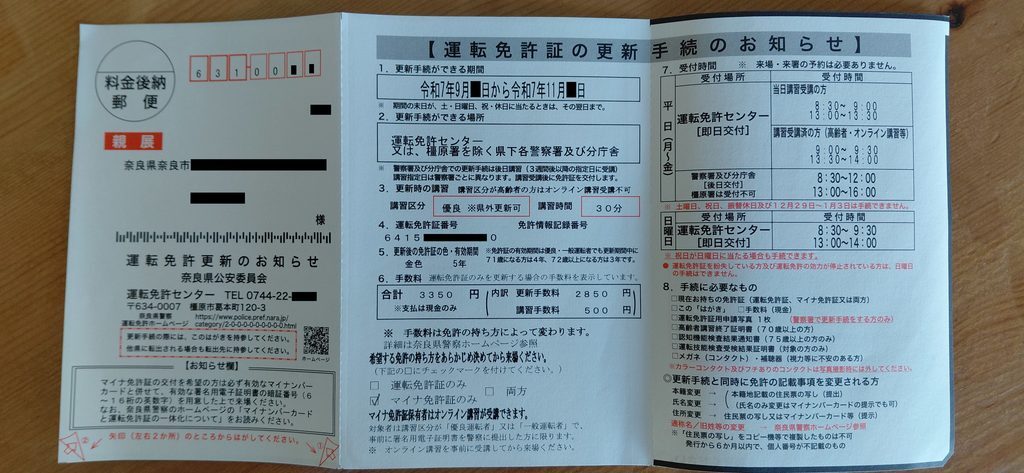 運転免許更新のお知らせ
